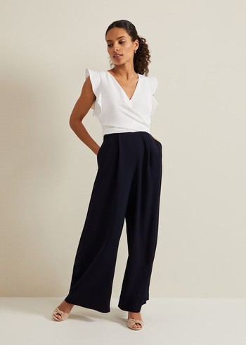 Phase Eight Petite Ayla Ruffle Colourblock Jumpsuit Navy/White Canada | AWKQVE-860